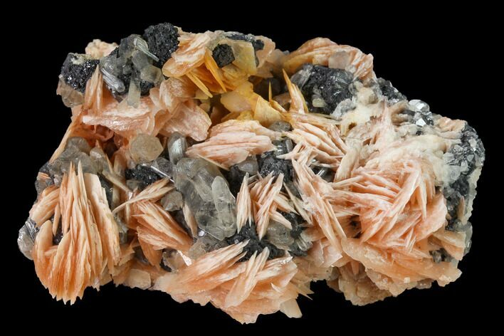 Cerussite Crystals with Bladed Barite on Galena - Morocco #165728